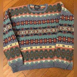 Woolrich chambray print wool sweater